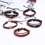 5Pcs/Set Retro Braided Cowhide Bracelet