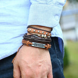 5Pcs Retro Braided Cowhide Bracelet Set