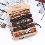 5Pcs Retro Braided Cowhide Bracelet Set