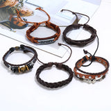5Pcs Retro Braided Cowhide Bracelet Set