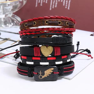 5Pcs/Set Retro Braided Cowhide Bracelet