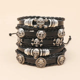 5Pcs Beaded Leather Bracelet Diy Suit Skull Halloween Cowhide