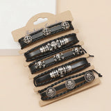 5Pcs Beaded Leather Bracelet Diy Suit Skull Halloween Cowhide