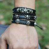 5Pcs Beaded Leather Bracelet Diy Suit Skull Halloween Cowhide