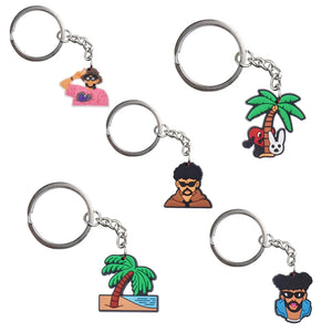 5Pcs Latin Singer Bad Bunny Rapper Heart PVC Keychain Pendant Bag Keyring