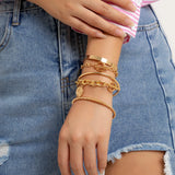 5Pcs/Set Punk Geometric Chain Bracelet Set Coin Pendant Cuff Bangles