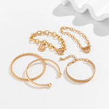 5Pcs/Set Punk Geometric Chain Bracelet Set Coin Pendant Cuff Bangles