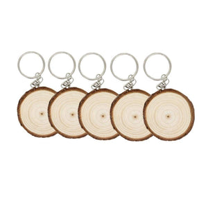 5Pcs Unfinished Wood Slices Keychain Blank DIY Vint