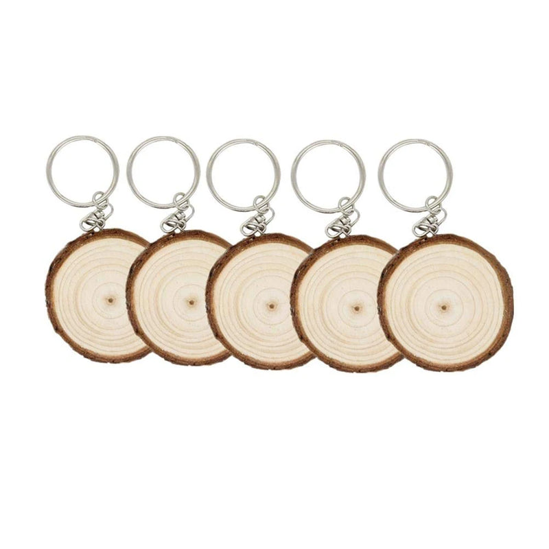 5Pcs Unfinished Wood Slices Keychain Blank DIY Vint