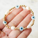 5Pcs Shell Evil Eye Bracelet Natural Pearl Elastic Bracelets