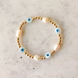 5Pcs Shell Evil Eye Bracelet Natural Pearl Elastic Bracelets