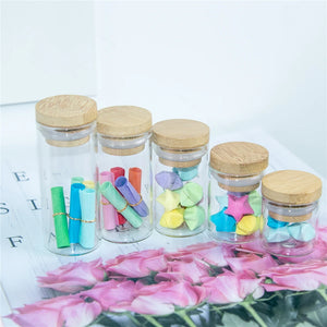 5Pcs Small Glass Bottles Bamboo Lid Mini Jars Holiday Wedding Jewellery