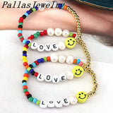 5Pcs Smile Face Bracelets Colorful Beaded Love Letter Bracelet for Women
