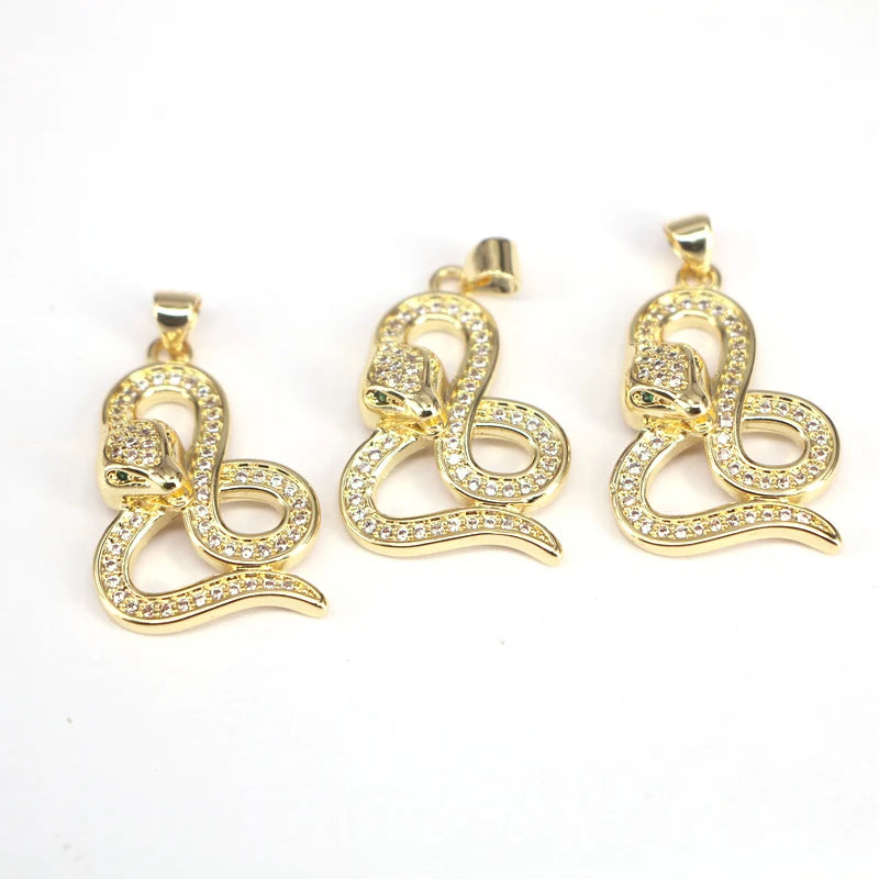 5Pcs CZ Micro Pave Snake Charm Pendant Animal Jewelry