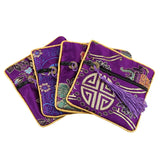 5Pcs Square Silk Jewelry Pouch Zipper Coins Tassel Party Favor Bag