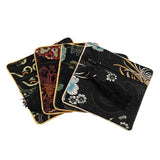 5Pcs Square Silk Jewelry Pouch Zipper Coins Tassel Party Favor Bag