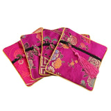 5Pcs Square Silk Jewelry Pouch Zipper Coins Tassel Party Favor Bag