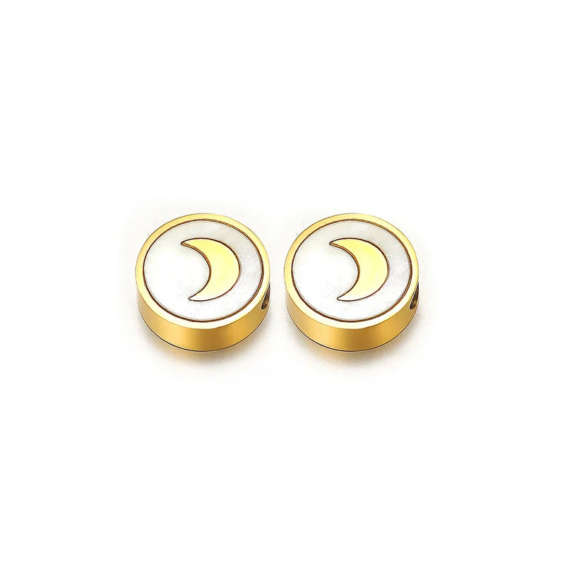 5Pcs Stainless Steel 9mm Round Shell Charms Beads for DIY Jewelry Making