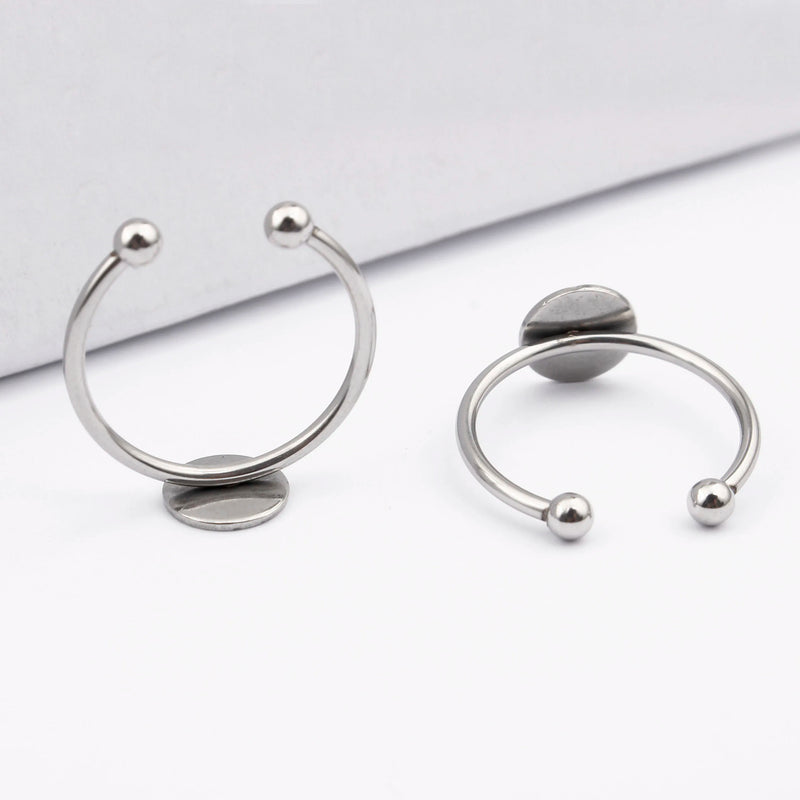 5Pcs Stainless Steel Adjustable Ring Base Blanks 8mm Circle Pad Bezels