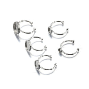 5Pcs Stainless Steel Adjustable Ring Blank Bezel Cup Settings Rings Base