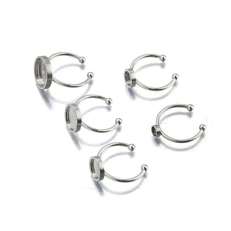 5Pcs Stainless Steel Adjustable Ring Blank Bezel Cup Settings Rings Base