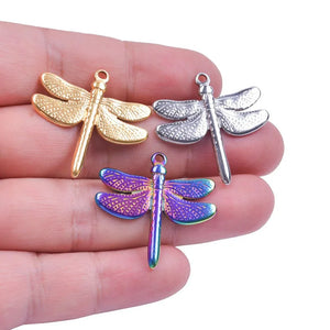 5Pcs Dragonfly Charms Stainless Steel Colorful Pendant for DIY Jewelry Making