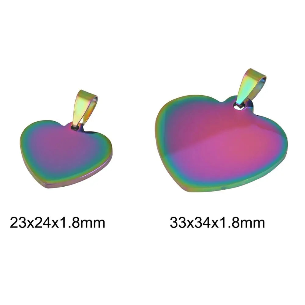 5Pcs Stainless Steel Heart Dog Tags Pendant ID Necklace Unisex Jewelry