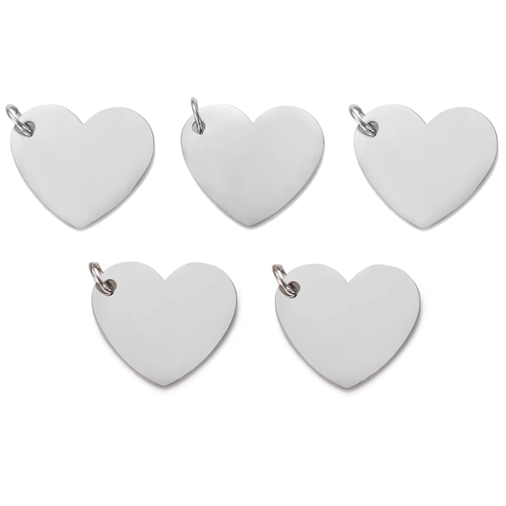 5Pcs Stainless Steel Heart Tag Charm Pendant for Jewelry Making