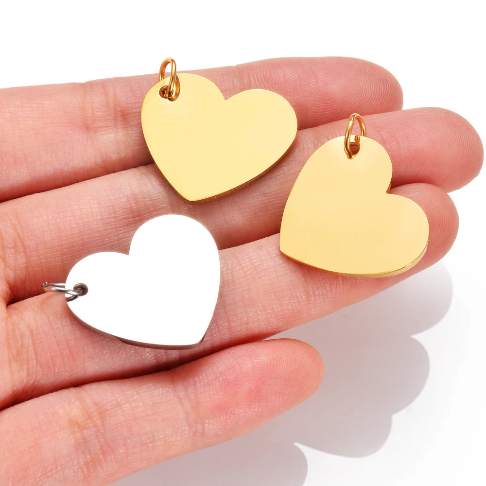 5Pcs Stainless Steel Heart Tag Charm Pendant for Jewelry Making