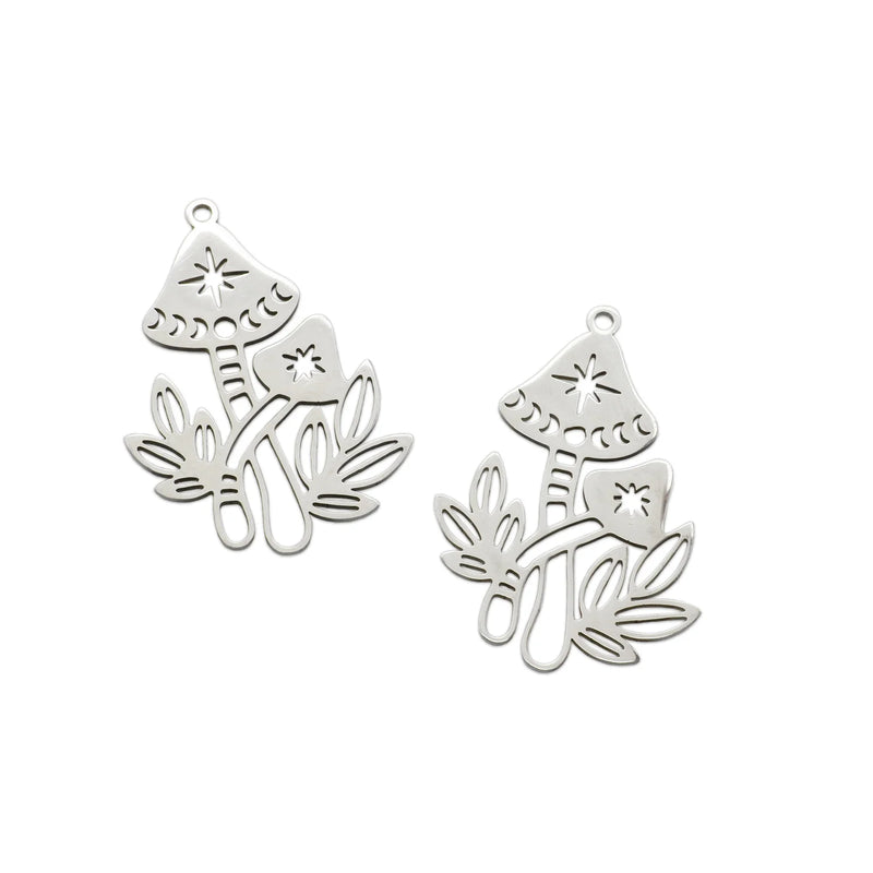 5Pcs Stainless Steel Mushroom Charms Plant Pendants For Diy Earrings