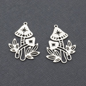 5Pcs Stainless Steel Mushroom Charms Plant Pendants For Diy Earrings