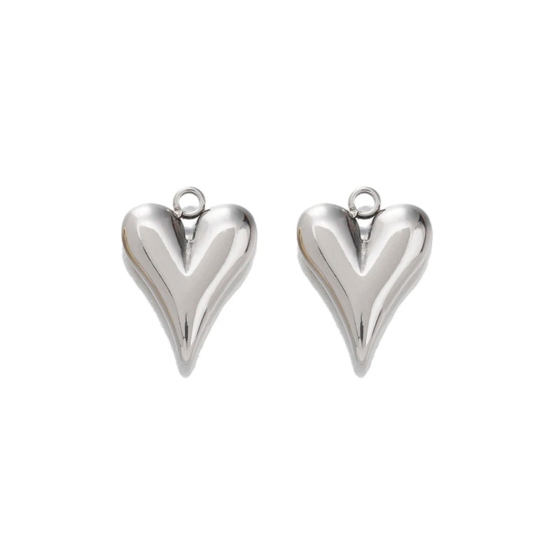 5Pcs Stainless Steel Puffed Heart Charms - DIY Jewelry Making