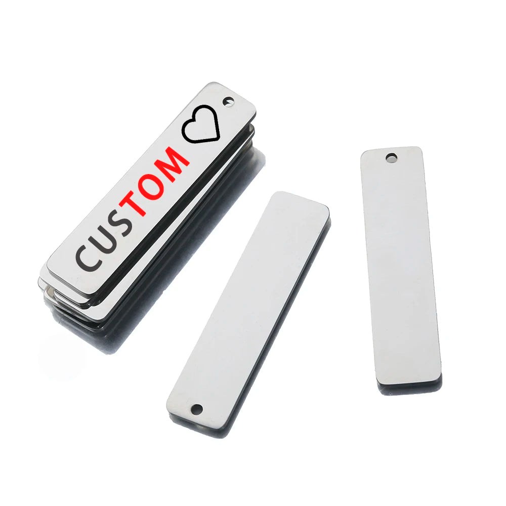 5Pcs Stainless Steel Rectangle Tags Charms 12x50mm DIY Stamping Keychains