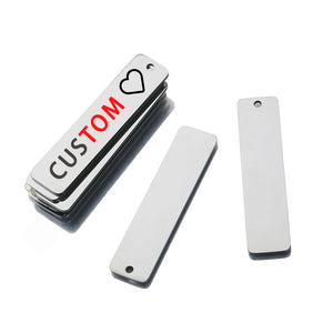 5Pcs Stainless Steel Rectangle Tags Charms 12x50mm DIY Stamping Keychains