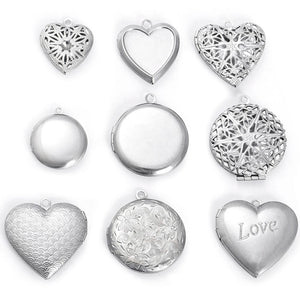 5Pcs Stainless Steel Round Heart-shaped Photo Frame Pendant Necklace Charm