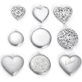5Pcs Stainless Steel Round Heart-shaped Photo Frame Pendant Necklace Charm