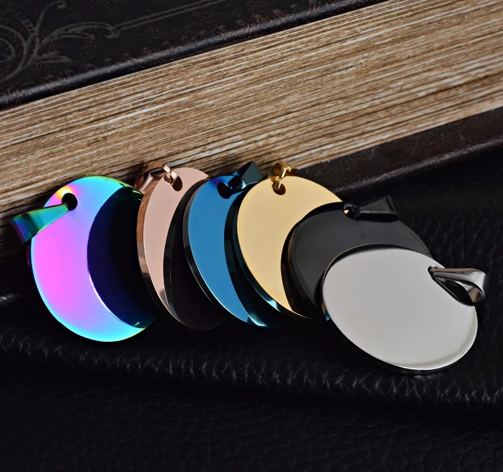 5Pcs Stainless Steel Round Pendant ID Tags Necklace