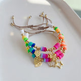 Colorful Polymer Clay Star Leaf Charm Bracelet for Women