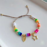 Colorful Polymer Clay Star Leaf Charm Bracelet for Women