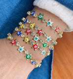 5Pcs Tennis Chain Colorful Eyes Star Charm Bracelet 18K Plated