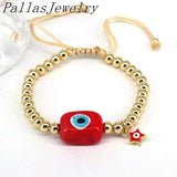 5Pcs Lampwork Eyes Bracelets Plated Beaded Adjustable Lucky Amulet