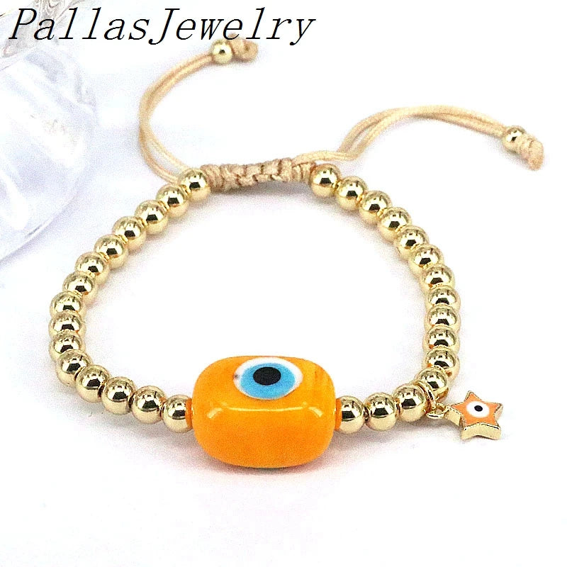 5Pcs Lampwork Eyes Bracelets Plated Beaded Adjustable Lucky Amulet