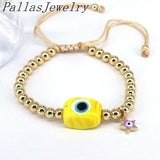 5Pcs Lampwork Eyes Bracelets Plated Beaded Adjustable Lucky Amulet