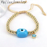 5Pcs Lampwork Eyes Bracelets Plated Beaded Adjustable Lucky Amulet