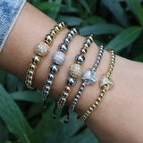 5Pcs Pave Zircon CZ Ball Bracelet Adjustable Bead Macrame Jewelry Gift