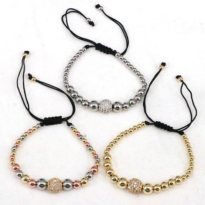 5Pcs Pave Zircon CZ Ball Bracelet Adjustable Bead Macrame Jewelry Gift