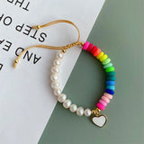 5Pcs Rainbow Soft Pottery Bead Charm Friendship Bracelet for Women