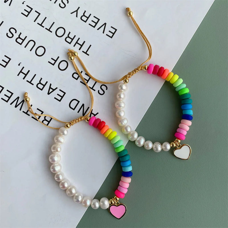 5Pcs Rainbow Soft Pottery Bead Charm Friendship Bracelet for Women
