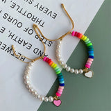 5Pcs Rainbow Soft Pottery Bead Charm Friendship Bracelet for Women
