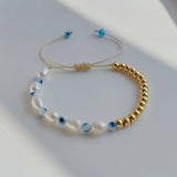 5Pcs Evil Eye Bracelets For Women - Boho Natural Pearl Bead Femme